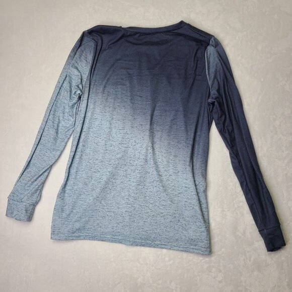 Long Sleeve Crew Neck T-Shirt Size L Diagonal Gradient Dark to Light Blue - Picture 2 of 8